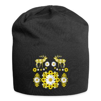 wild deer made of sunflowers and daisies - Jersey Beanie - black - Front