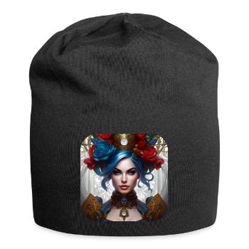 Cool steampunk girl with flowers - Jersey Beanie - black - Front