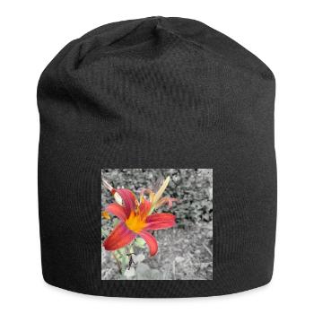 Bright daylily in colour contrast - Jersey Beanie - black - Front