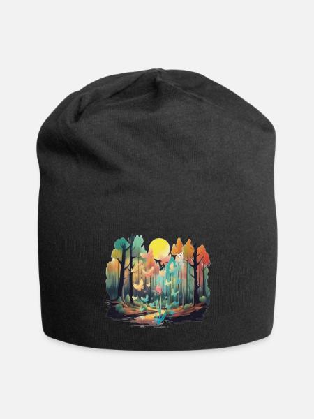 Wald Natur Bäume Baum Sonne Herbst - Jersey-Beanie - Schwarz