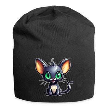 Cute black cat in comic style - Jersey Beanie - black - Front