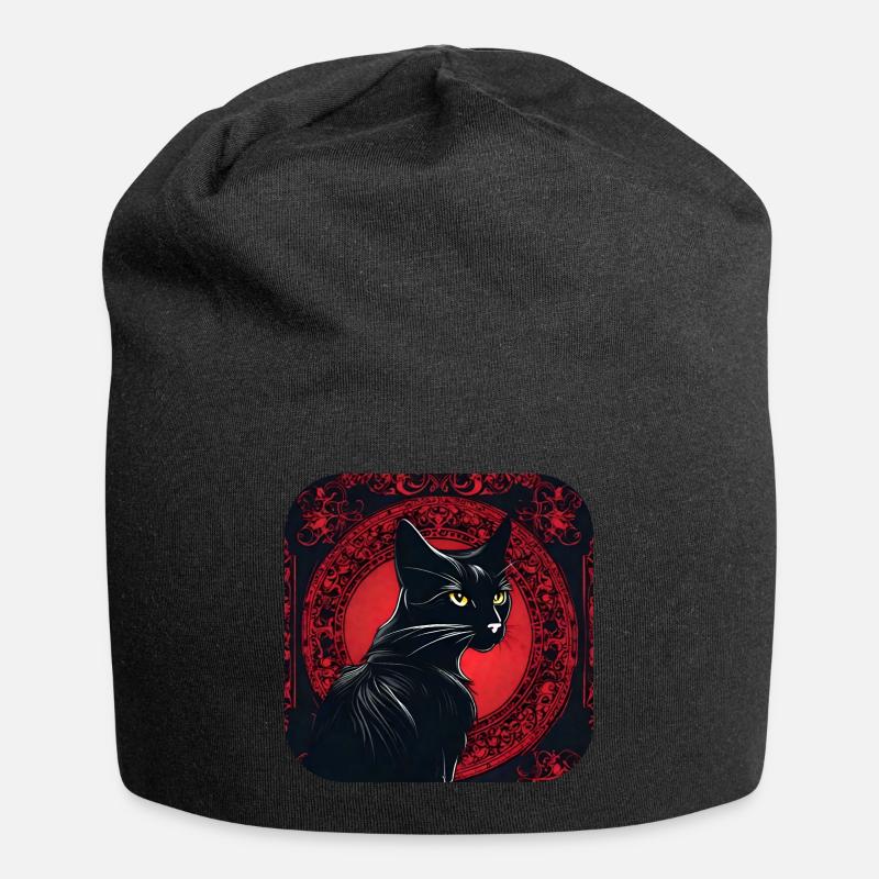 Mystische schwarze Katze - Jersey-Beanie - Schwarz