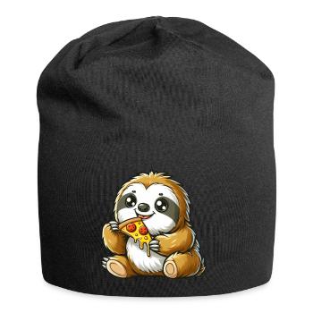 Cute Sloth Enjoys Pizza Cartoon - Jersey Beanie - black - Front