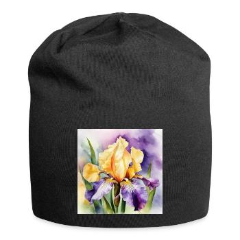 Iris iris violet orange | Conception à l’aquarelle - Bonnet en jersey - noir - Devant