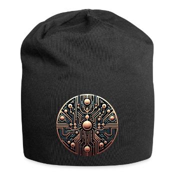 Futuristisches Schaltkreis Mandala Logo - Jersey-Beanie - Schwarz - Vorne