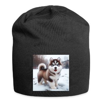 Siberian husky puppy in the snow - Jersey Beanie - black - Front