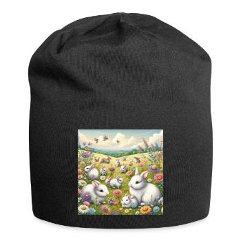 Lapins dans un champ de fleurs - Bonnet en jersey - noir - Devant