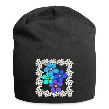 Blumenmuster floral Blumenranke blühende Blume - Jersey-Beanie - Schwarz - Vorne