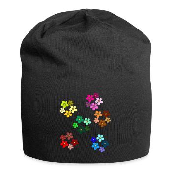 Blumenmuster blühende Blume floral Blumenranke - Jersey-Beanie - Schwarz - Vorne