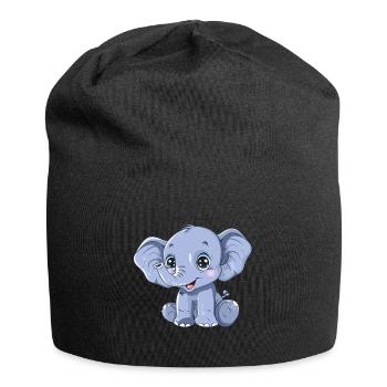 Süßer Blauer Elefant Mit Großen Augen - Jersey-Beanie - Schwarz - Vorne