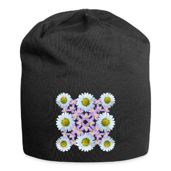 Blumenmuster Gänseblümchen Blume Blumenranke Blüte - Jersey-Beanie - Schwarz - Vorne