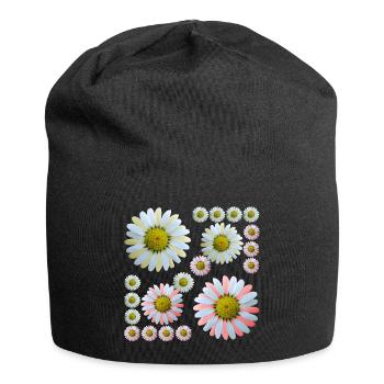 florales Blumenmuster Margeriten Blume Blumenranke - Jersey-Beanie - Schwarz - Vorne