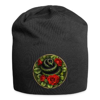 Snake and red roses - Jersey Beanie - black - Front