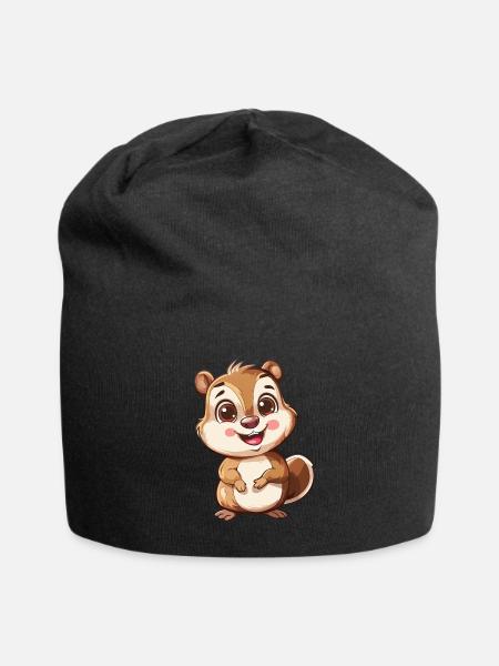Niedliches Lächelndes Streifenhörnchen - Jersey-Beanie - Schwarz