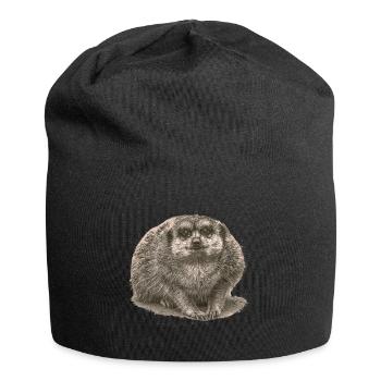 Erdmännchen sitzt im Sand - Jersey-Beanie - Schwarz - Vorne