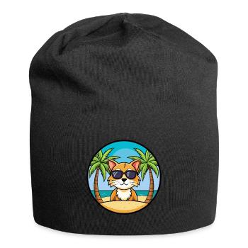 Asiatische Katzenrasse Cartoon Sonnenbrille Strand - Jersey-Beanie - Schwarz - Vorne