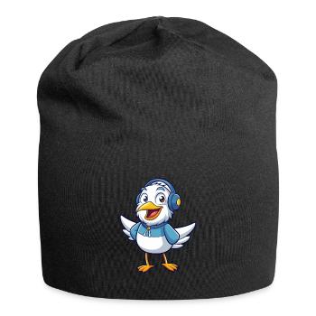 Möwe Lustige Zeichentrickfigur Kopfhörer Musik - Jersey-Beanie - Schwarz - Vorne