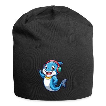 Dolphin Funny Cartoon Character Headphone Music - Jersey Beanie - black - Front