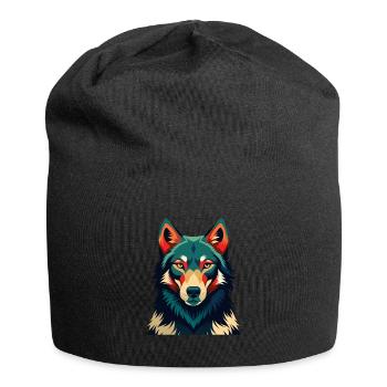 Wolf Cartoon Figur Buntes Haustier Tier - Jersey-Beanie - Schwarz - Vorne