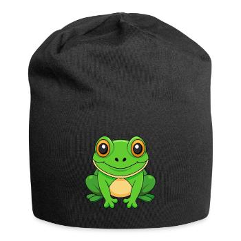 Frosch Niedliches Maskottchen Zeichentrickfigur Kawaii - Jersey-Beanie - Schwarz - Vorne