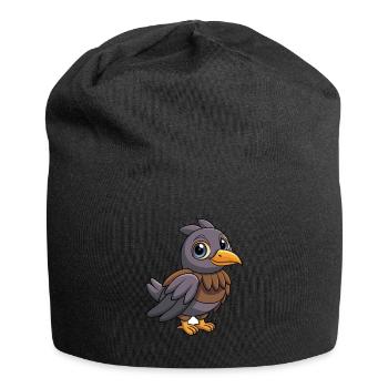 Krähe Niedliche Maskottchen Zeichentrickfigur Kawaii - Jersey-Beanie - Schwarz - Vorne