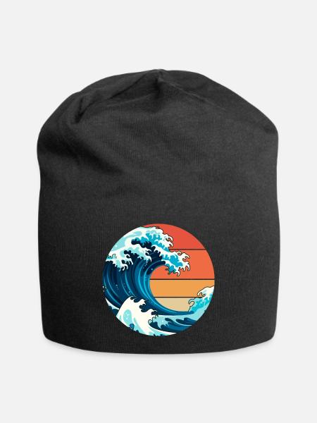 Japanische Welle - Jersey-Beanie - Schwarz