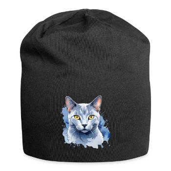 Chat bleu russe Aquarelle - Bonnet en jersey - noir - Devant