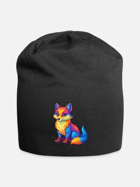 Polarfuchs Bunte Kawaii Zeichentrickfigur - Jersey-Beanie - Schwarz