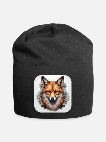 Fuchs mit Blumen - Jersey-Beanie - Schwarz