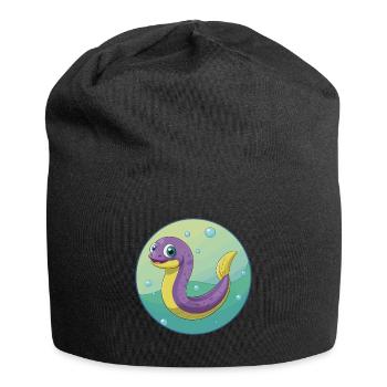 Anguille mignon kawaii dessin animé Clipart animal de compagnie - Bonnet en jersey - noir - Devant