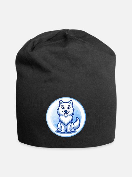 Arctic Wolf Blue Kawaii Cartoon Character Clipart - Jersey Beanie - black
