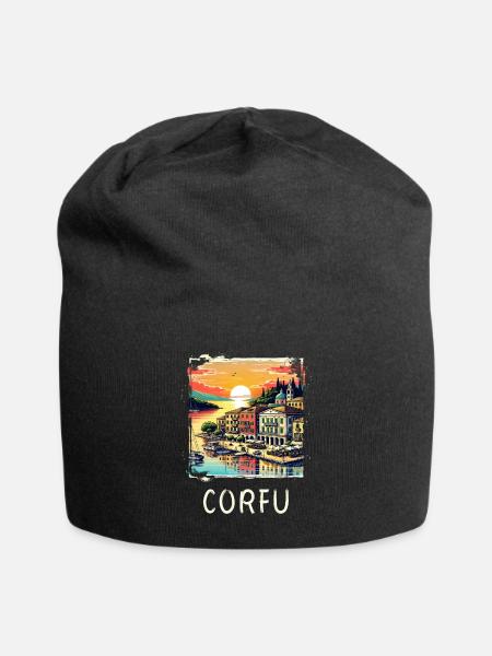 Korfu Griechenland Panorama Design - Jersey-Beanie - Schwarz