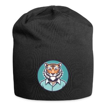 Tiger Kawaii Cartoon Character Animal Pet Face - Jersey Beanie - black - Front