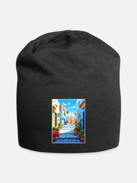 Chefchaouen Maroc Affiche de voyage vintage souvenir - Bonnet en jersey - noir