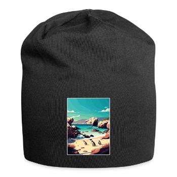 Boulder Beach South Africa Travel Poster Souvenir - Jersey Beanie - black - Front