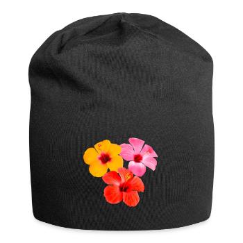 Hibiscus Trio - Tropical Flowers - Jersey Beanie - black - Front