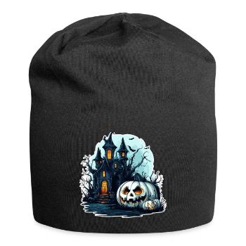 Spukhaus mit leuchtenden Kürbissen - Jersey-Beanie - Schwarz - Vorne