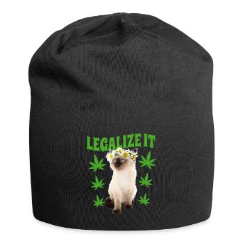 Cat Stoned Stoned Smoking Weed, Hemp Leaf, Hippie - Jersey Beanie - black - Front