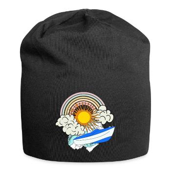 Motorboot Sonne Retro Regenbogen Wolken Meer Boot - Jersey-Beanie - Schwarz - Vorne