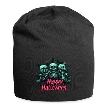 Gruselige Skelette, pink "Happy Halloween" - Jersey-Beanie - Schwarz - Vorne