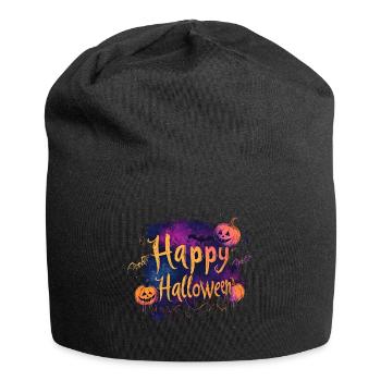 Happy Halloween with pumpkins as lettering - Jersey Beanie - black - Front