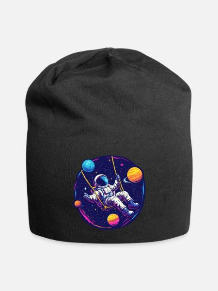 Astronaut mit Schaukel im Weltall - Jersey-Beanie - Schwarz