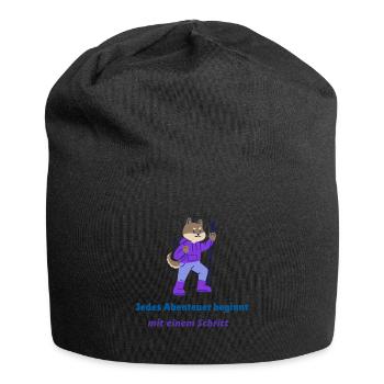 Jedes Abenteuer beginnt mit einem Schritt - Jersey-Beanie - Schwarz - Vorne