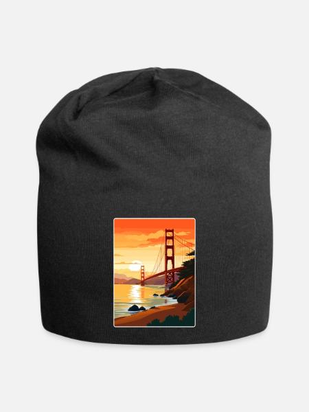 San Francisco Golden Gate Kalifornien Reiseposter - Jersey-Beanie - Schwarz