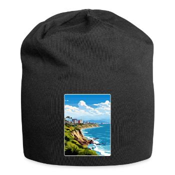 Lima Peru Travel Poster Souvenir Postcard Painting - Jersey Beanie - black - Front
