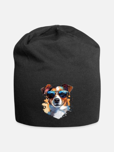 Jack Russel mit Sonnenbrille - Jersey-Beanie - Schwarz