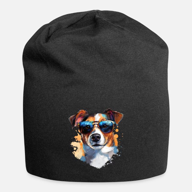 Jack Russell with sunglasses - Jersey Beanie - black