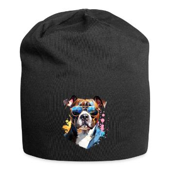 Staffordshire mit Sonnenbrille - Jersey-Beanie - Schwarz - Vorne