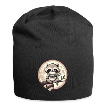 Waschbär Ramen Mondschein Genuss - Jersey-Beanie - Schwarz - Vorne