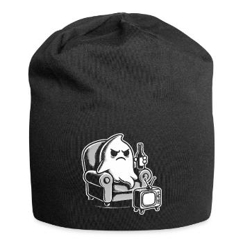 Grumpy Ghost Watching TV Cartoon - Jersey Beanie - black - Front